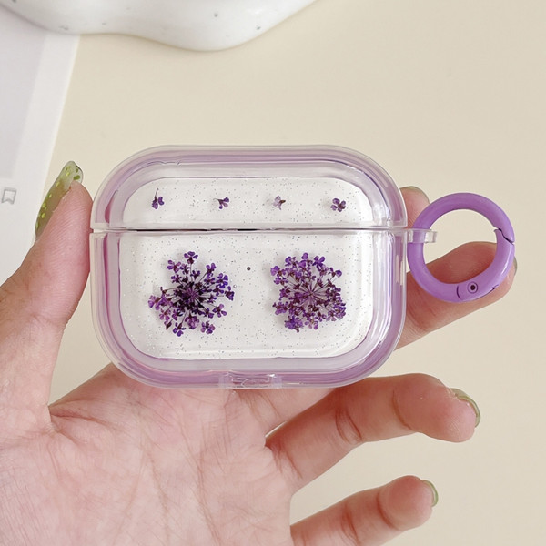 Glitter Snowflake Epoxy Dried Flowers Earbuds Box TPU Case