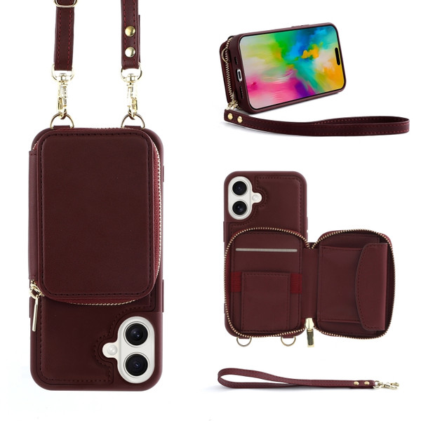 Crossbody Zipper Wallet Bag Leather Phone Case with Lanyard