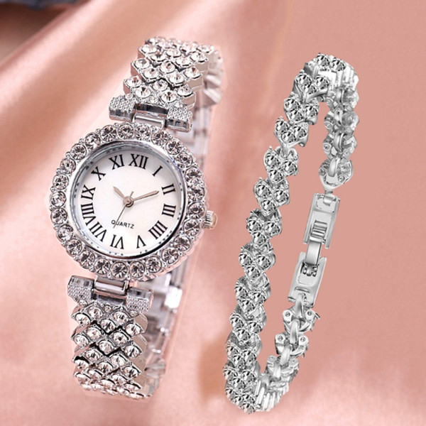 Fashion Roman Pattern Diamond Ladies Quartz Watch