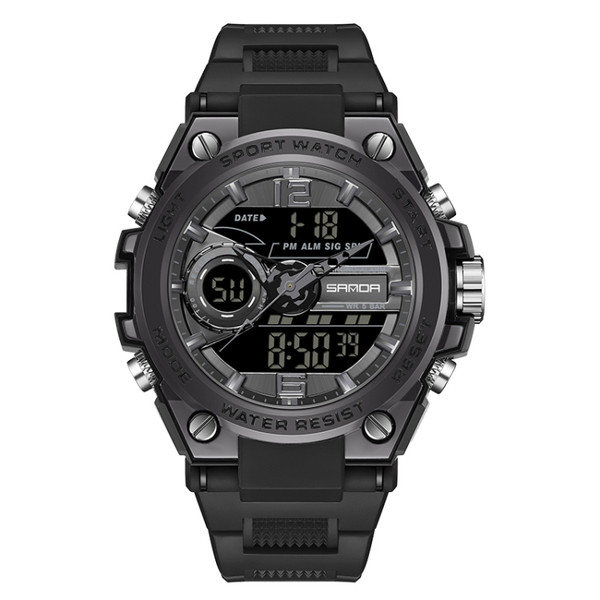 SANDA 6092 Luminous Dual Time Display Waterproof Sports Watch