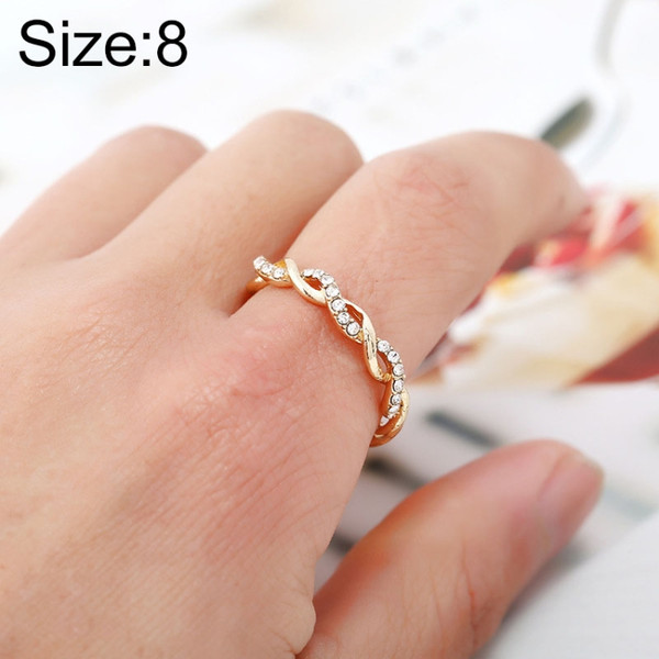Simple Stylish Ladies Full Rhinestone Twist Modelling Ring(US Size:8)