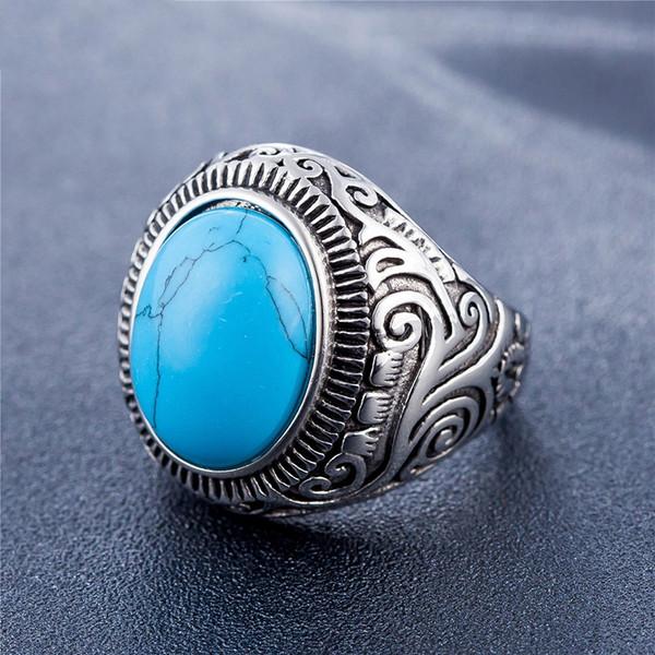Europe and America Style Retro Gemstone Turquoise Men Titanium Steel Ring, Size: 10, Diameter: 19.9mm, Perimeter: 62.4mm