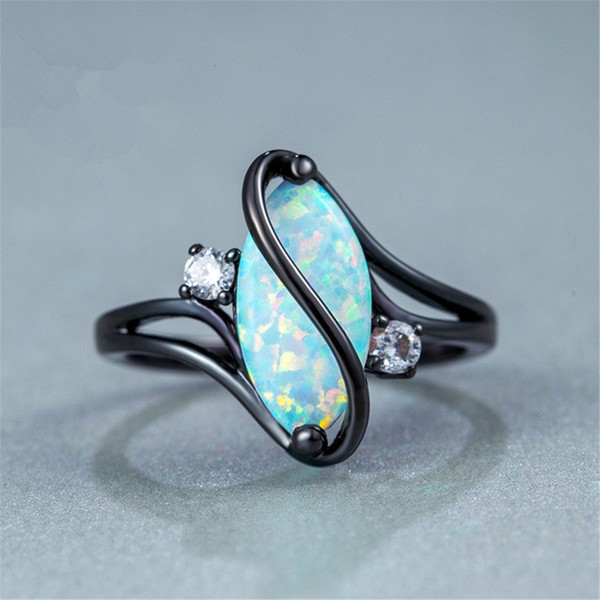 S Shape Opal Stone Black Color Rings Fashion Jewelry For Women
