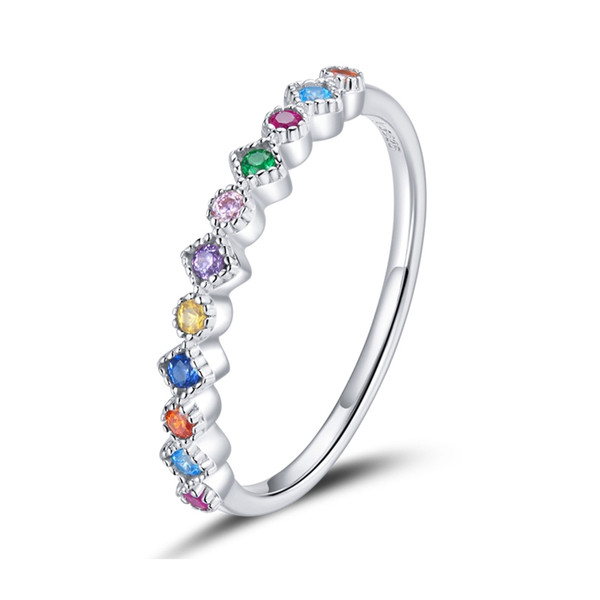 S925 Sterling Silver Colorful Zircon Women Ring