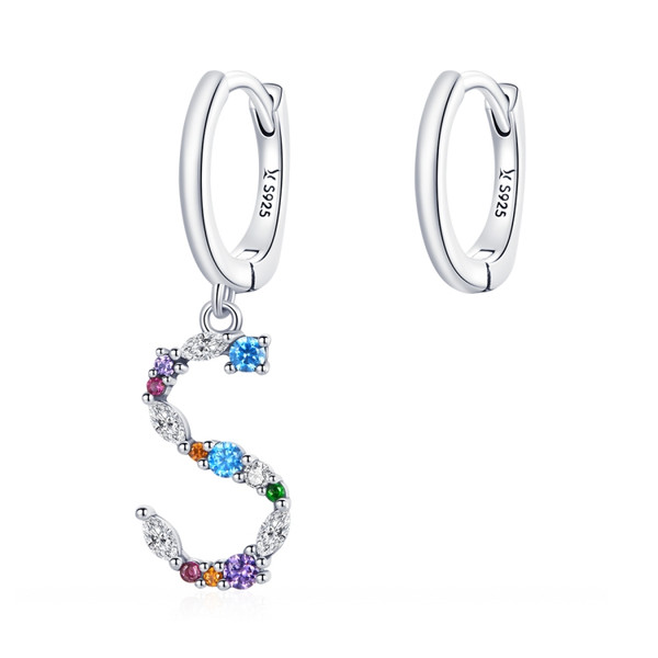 S925 Sterling Silver Colorful Zircon Letters S Asymmetry Women Earrings