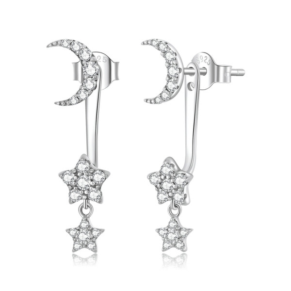 S925 Sterling Silver Moon Star Ear Stud Women Earrings