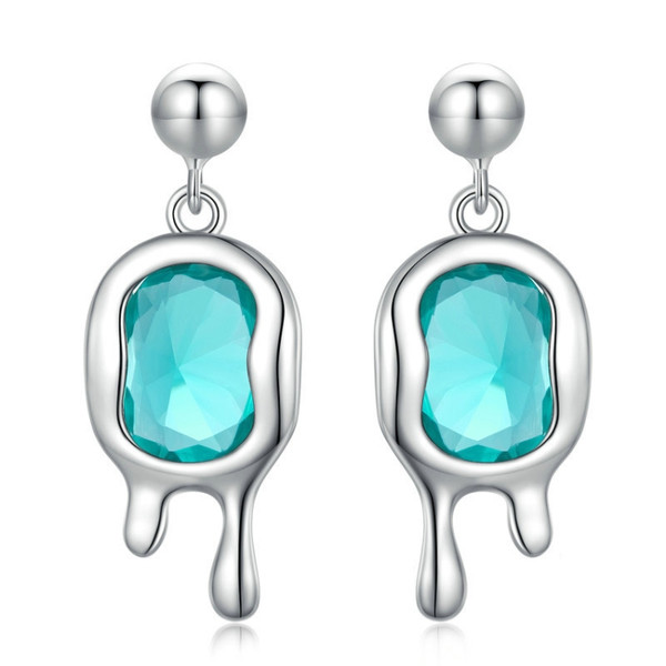 Sterling Silver S925 Synthetic Paraiba Stud White Gold Plated Earrings