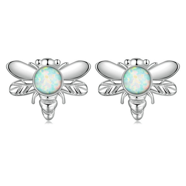 S925 Sterling Silver Plated Plated Opal Bee Stud Earrings