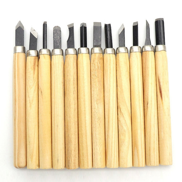 12 PCS / Set Assorted Wood Carving Tools Set with Stainless Steel Blade and Wood Handle