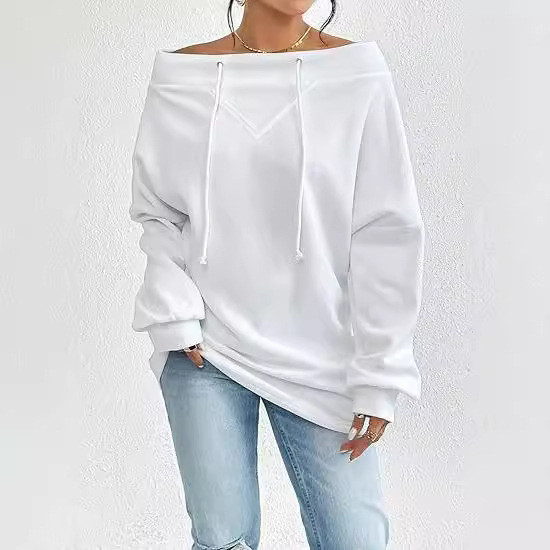 Women's Loose Solid Color Casual Drawstring Off-the-shoulder Off-shoulder Top