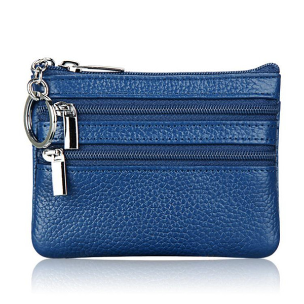 Genuine Leather Double Zipper Key Coin Purse