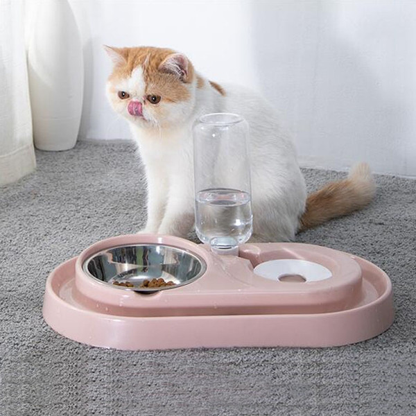 Stainless Steel Dog and Cat Double Bowl Automatic Waterer Not Wet Mouth Pet Food Bowl
