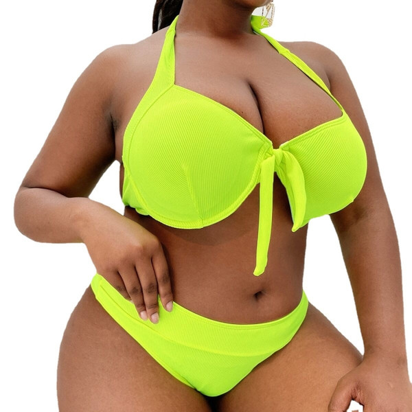 Sexy Plus Size High Waist Split Bikini Swimsuit