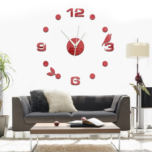 Art Wall Clock Background Wall Stickers TV Wall Stickers 3D Bird Leaves Wall Clock Home Accessories