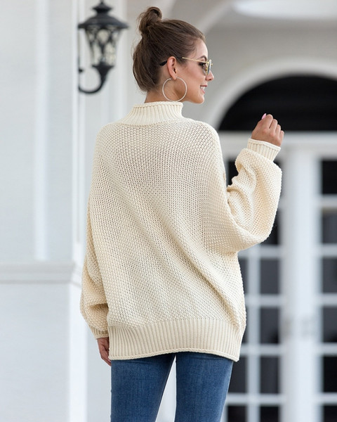 Fashion Edge Curl High Collar Knit Sweater (Color:Grey Size:XL)