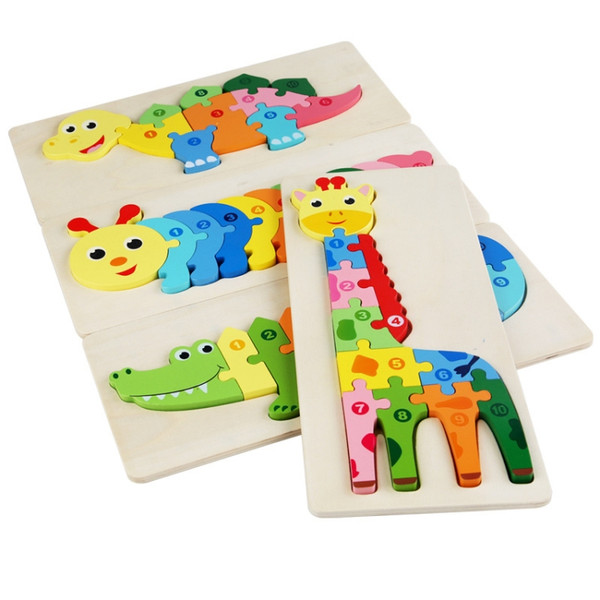 4 PCS / Sets Children Educational Wooden Dinosaur Animal 3D Puzzle Toys