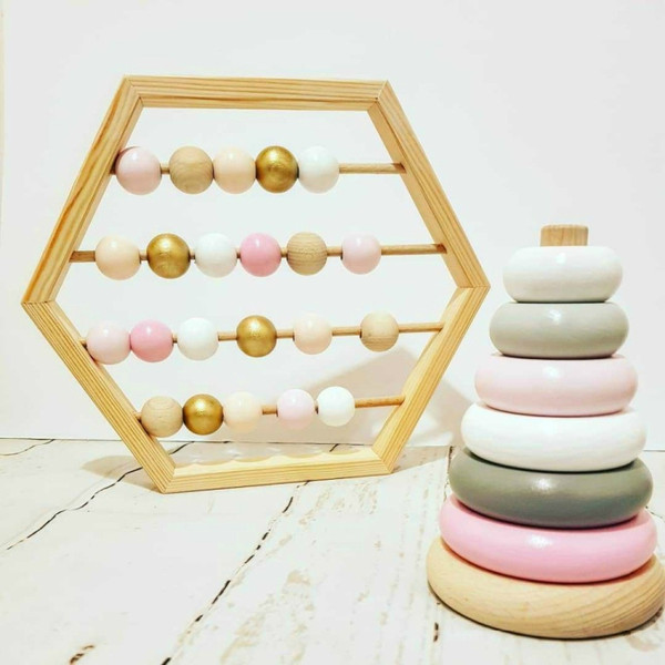 Natural Wooden Abacus Beads Craft Baby Early Learning Educational Toys Baby Room Decor