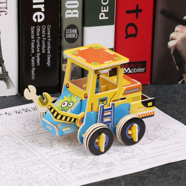 3 PCS 512 Children Wooden Assembled Car Engineering Vehicle Excavator Assembling Toy