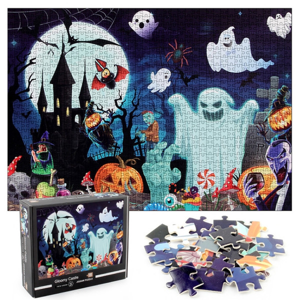 1000 Pieces Adult Jigsaw Puzzle Halloween Pumpkin Skull Paper Puzzle Toy