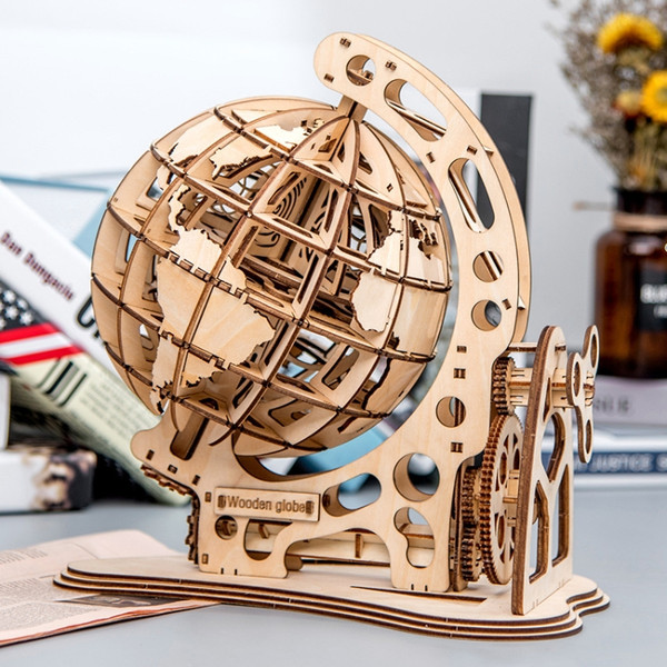Wooden Mechanical Transmission Model Globe Office Ornaments Children Puzzle Assembly Toys