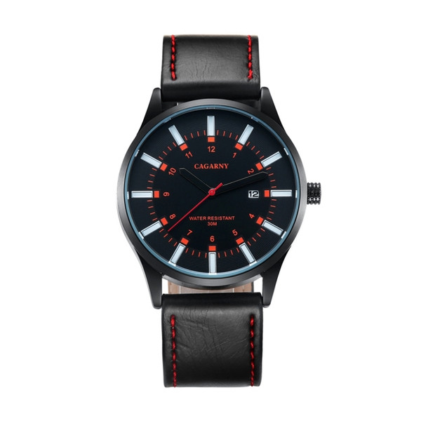 CAGARNY 6866 Fashion Dual Quartz Movement Wrist Watch with Genuine Leather Band(Orange Number)