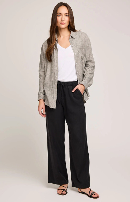 Arabella Striped Button Down Shirt_ Black Stripe