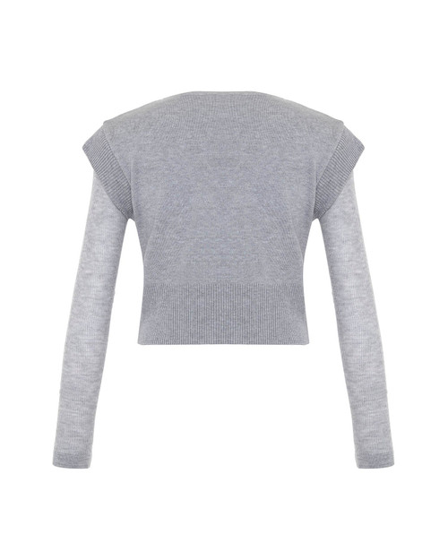 Nomia Sheer Sleeve Crew Neck Sweater_ Heather Grey