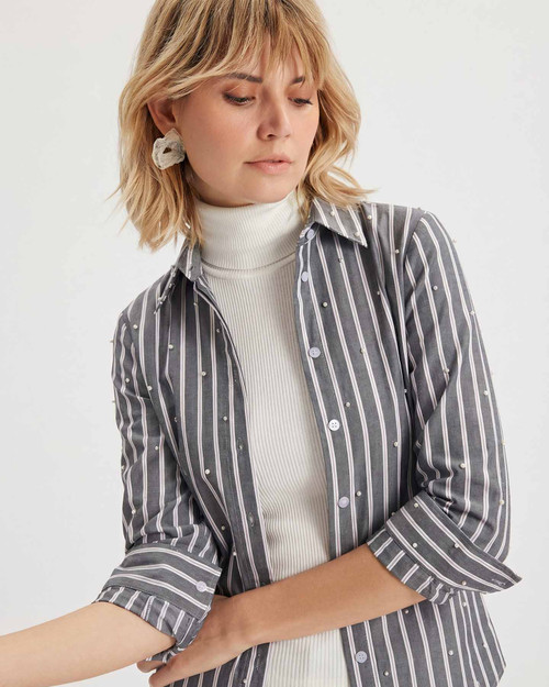 Echo Mix Stripe Pearly Shirt_ Charcoal