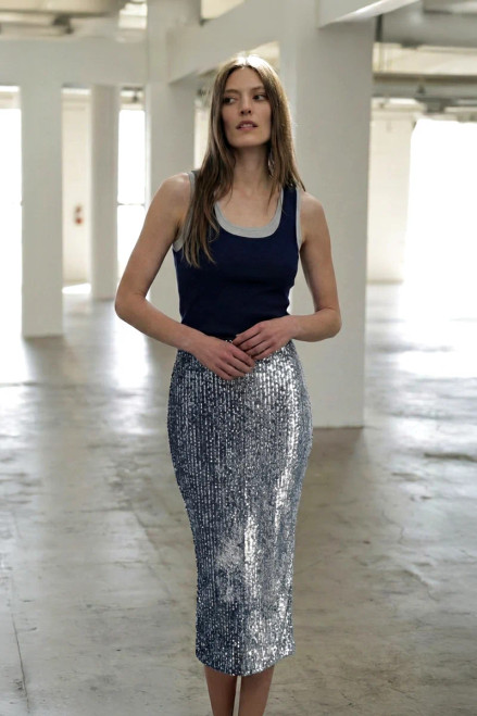 Shibori Shine Liza Skirt_ Indigo