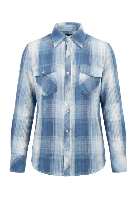 Blue Jean Plaid Western Shirt 