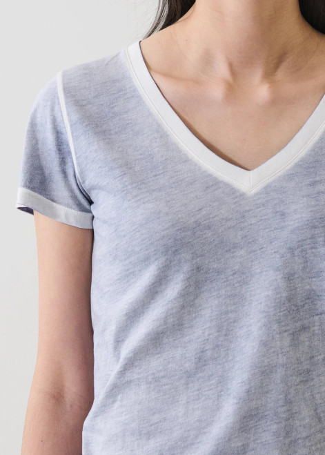 Reverse Spray Pima Cotton Vneck T-Shirt_ Pacific Blue