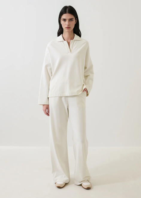 French Terry Relaxed Polo & Pant Set_ Vanilla