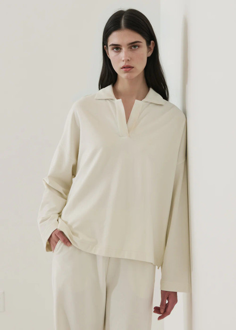 French Terry Relaxed Polo & Pant Set_ Vanilla