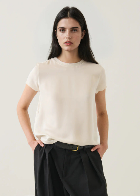 Silk Short Sleeve Crew Neck Tee_ Ecru