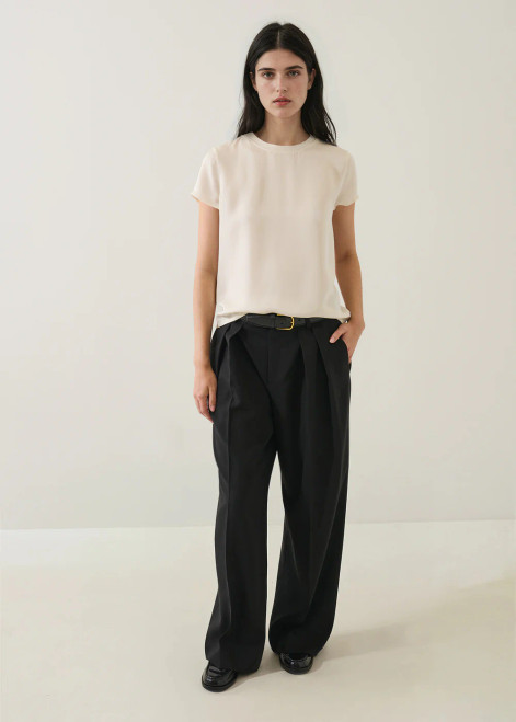 Silk Short Sleeve Crew Neck Tee_ Ecru