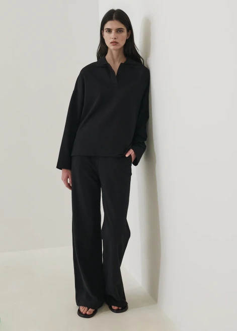 French Terry Relaxed Polo & Pant Set_ Black
