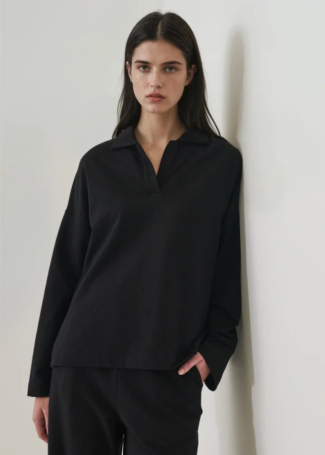 French Terry Relaxed Polo & Pant Set_ Black