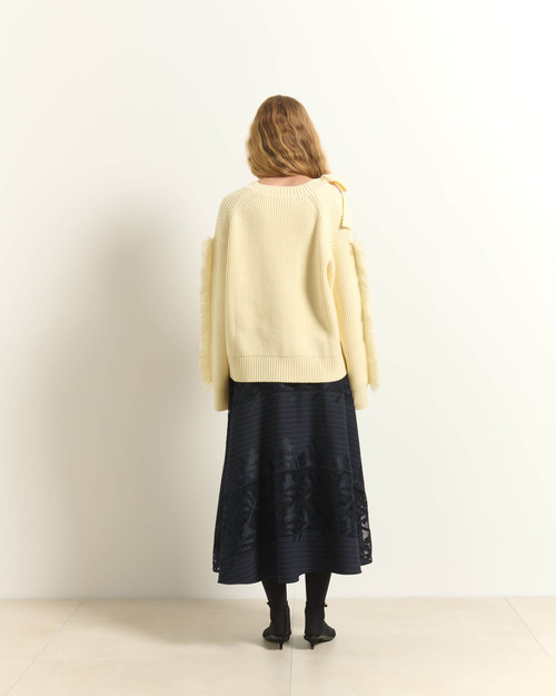 Pinstripe Lace Midi Skirt_ Dark Blue