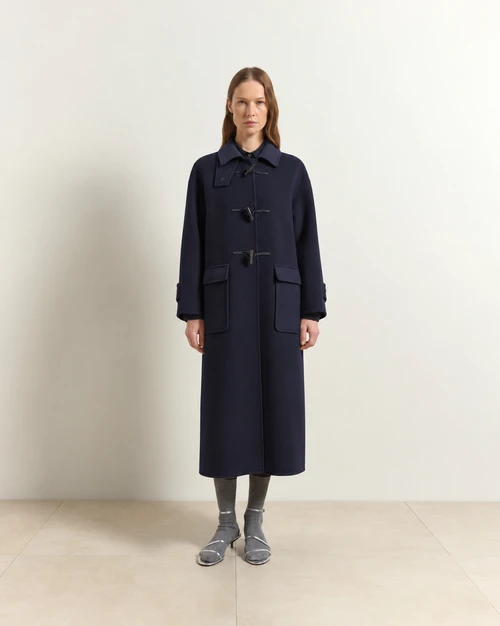 Double Cloth Long Coat_ Dark Blue
