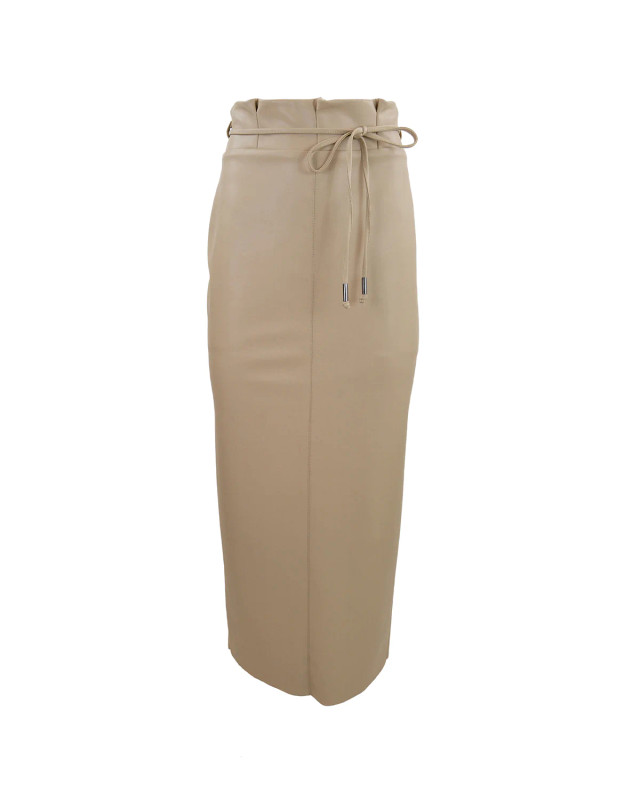 Hera Faux Leather Skirt_ Sand