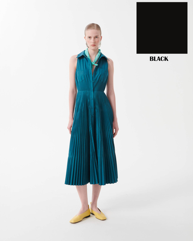 Pleated Chemisier Dress_ Black