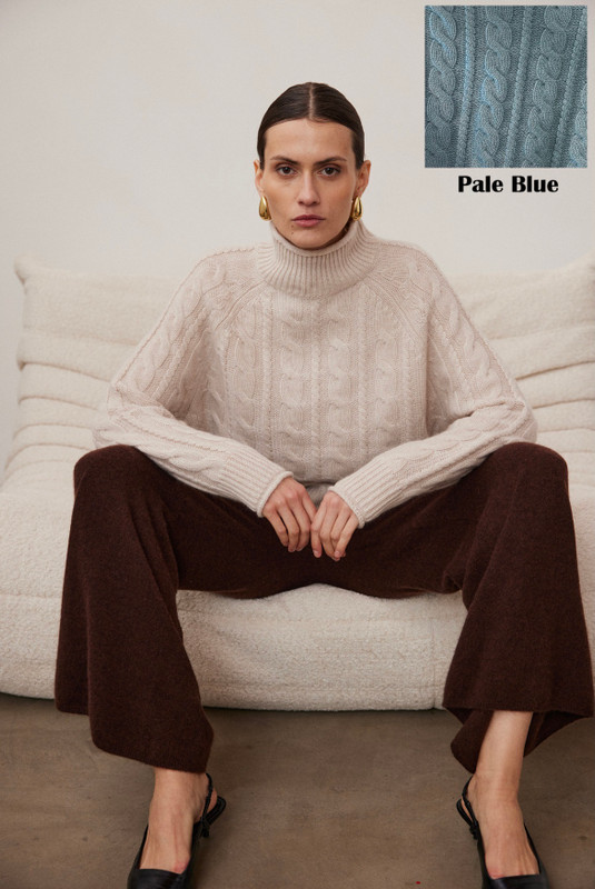 Juno Mock Neck Cable Knit_ Pale Blue