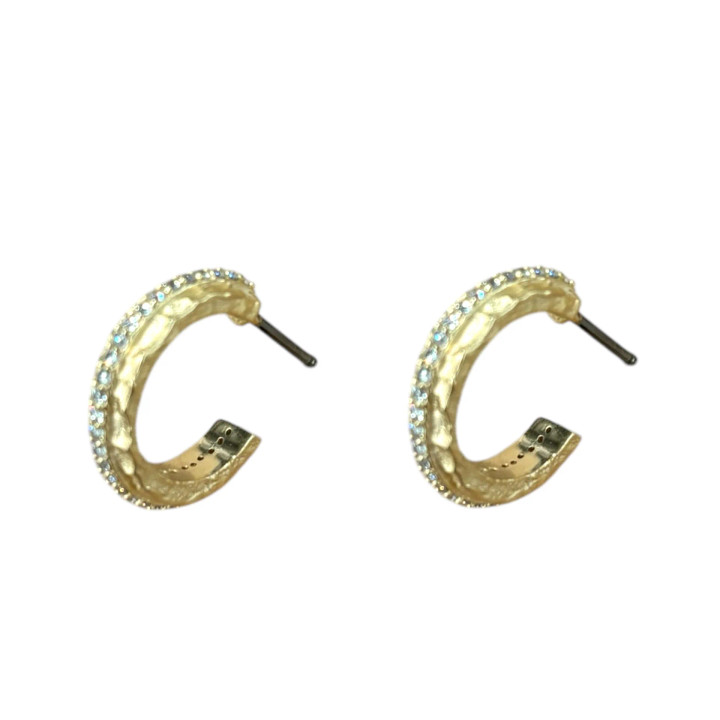 Mini Egy Crystal Thin Hoops_ Gold