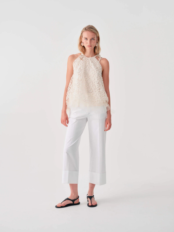 Wide Leg Cuff Trouser_ White