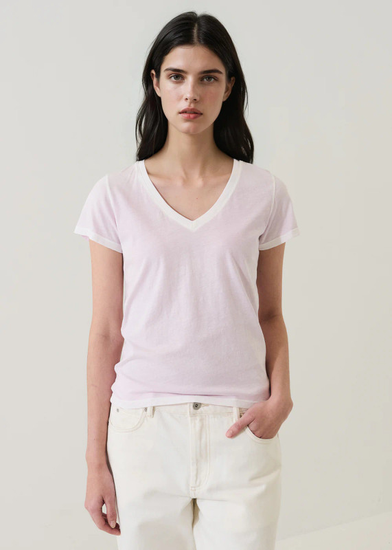 Reverse Spray Pima Cotton Vneck T-Shirt_ Orchid
