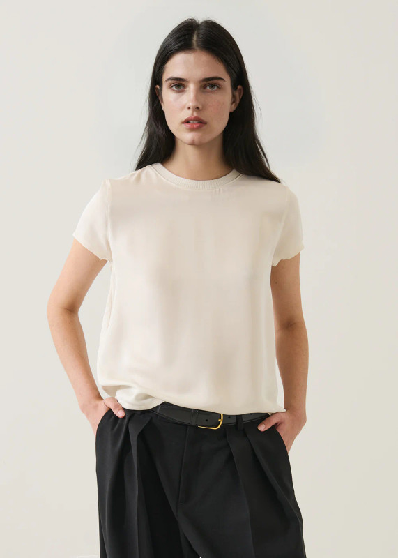 Silk Short Sleeve Crew Neck Tee_ Ecru