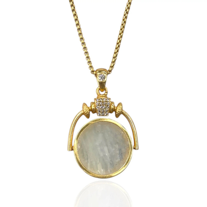 Large Gold Rainbow Moonstone Sol Spinner Necklace