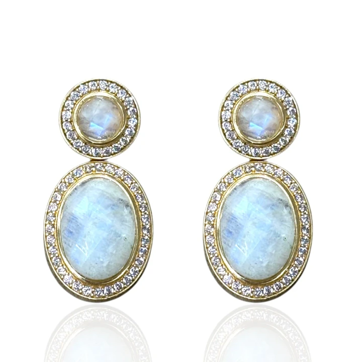 Gold Rainbow Moonstone Stud & Removable Drop Forte Earring