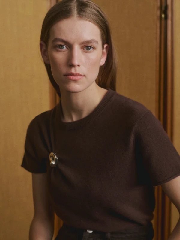 Cashmere Knit Tee_ Brown
