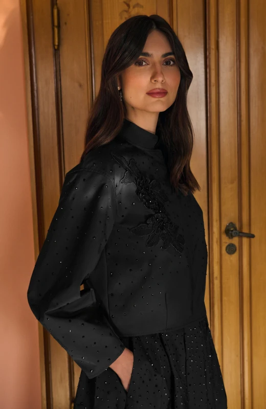 Safadea Jacket_ Black Taffeta Emb